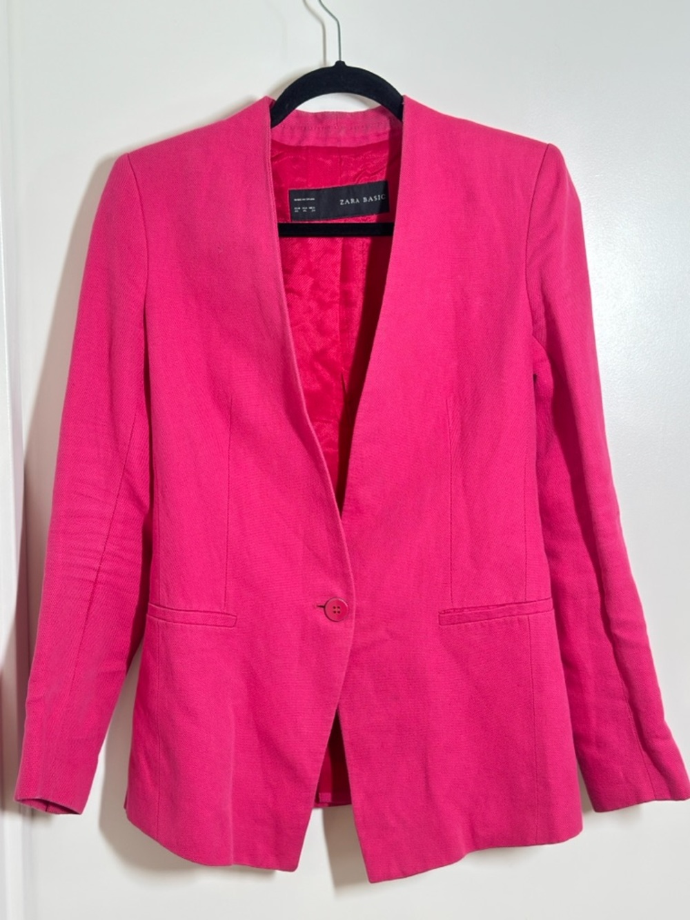 Zara Hot Pink Collarless Single-Button Blazer- made in Spain